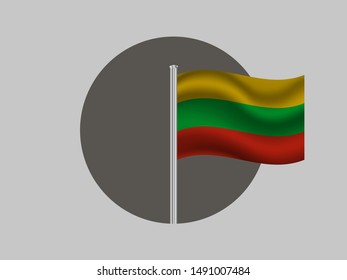 Flagpole inside circle with National flag of Republic of Lithuania. original colors and proportion. Simply vector illustration, from countries flag set.