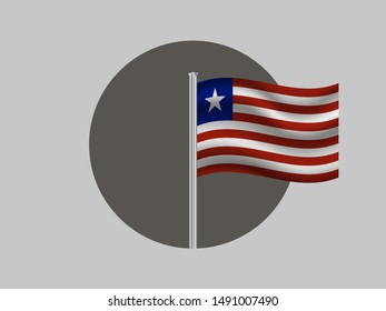 Flagpole inside circle with National flag of Republic of Liberia. original colors and proportion. Simply vector illustration eps10, from countries flag set.