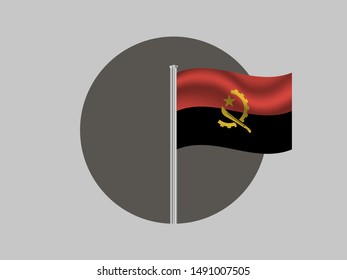 Flagpole inside circle with National flag of Republic of Angola. original colors and proportion. Simply vector illustration eps10, from countries flag set.