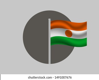 Flagpole inside circle with National flag of Republic of the Niger. original colors and proportion. Simply vector illustration eps10, from countries flag set.