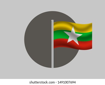 Flagpole inside circle with National flag of Republic of the Union of Myanmar. original colors and proportion. Simply vector illustration eps10, from countries flag set.