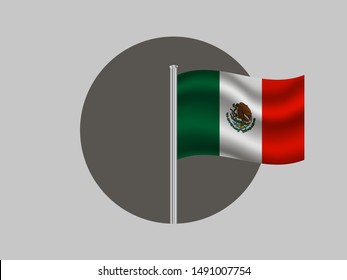 Flagpole inside circle with National flag of United Mexican States. original colors and proportion. Simply vector illustration, from countries flag set.