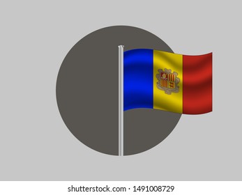 Flagpole inside circle with National flag of Principality of Andorra . original colors and proportion. Simply vector illustration, from countries flag set.