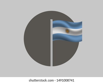Flagpole inside circle with National flag of Argentine Republic. original colors and proportion. Simply vector illustration, from countries flag set.