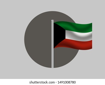 Flagpole inside circle with National flag of State of Kuwait . original colors and proportion. Simply vector illustration, from countries flag set.