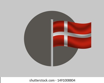 Flagpole inside circle with National flag of Kingdom of Denmark . original colors and proportion. Simply vector illustration, from countries flag set.
