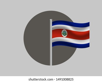 Flagpole inside circle with National flag of Republic of Costa Rica. original colors and proportion. Simply vector illustration, from countries flag set.