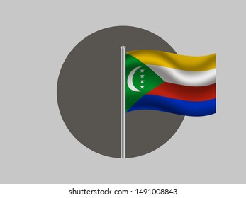 Flagpole inside circle with National flag of Comoros Islands . original colors and proportion. Simply vector illustration, from countries flag set.