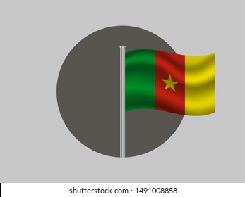 Flagpole inside circle with National flag of Republic of Cameroon. original colors and proportion. Simply vector illustration eps10, from countries flag set.
