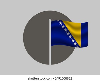 Flagpole inside circle with National flag of Bosnia and Herzegovina . original colors and proportion. Simply vector illustration, from countries flag set.