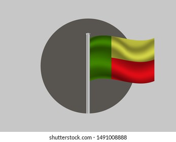 Flagpole inside circle with National flag of Republic of Benin. original colors and proportion. Simply vector illustration eps10, from countries flag set.