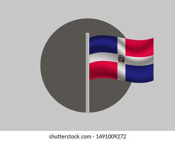 Flagpole inside circle with National flag of Dominican Republic. original colors and proportion. Simply vector illustration, from countries flag set.