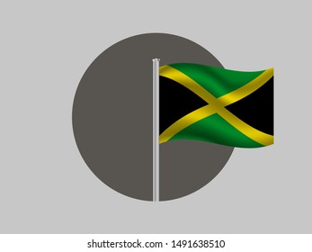 Flagpole inside circle with National flag of Jamaica . original colors and proportion. Simply vector illustration, from countries flag set.