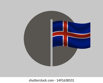 Flagpole inside circle with National flag of Iceland . original colors and proportion. Simply vector illustration, from countries flag set.
