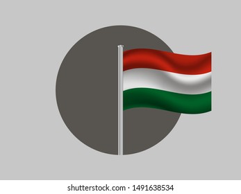 Flagpole inside circle with National flag of Hungary. original colors and proportion. Simply vector illustration, from countries flag set.