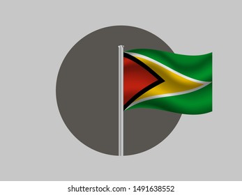 Flagpole inside circle with National flag of Cooperative Republic of Guyana. original colors and proportion. Simply vector illustration, from countries flag set.