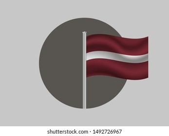 Flagpole inside gray round background with National flag of Republic of Latvia. original colors and proportion. Simply vector illustration, from countries flag set.