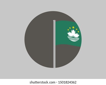 Flagpole with National flag of Macau inside gray round circle. original colors and proportion. Simply vector illustration, from countries flag set.