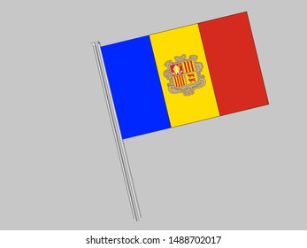 Flagpole of National flag of Principality of Andorra . original colors and proportion. Simply vector illustration, from countries flag set.