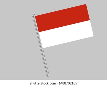 Flagpole of National flag of Principality of Monaco. original colors and proportion. Simply vector illustration eps10, from countries flag set.