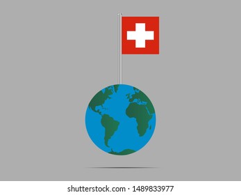 Flagpole on Earth with Beautiful national flag of Swiss Confederation, know as Switzerland. original colors and proportion. Simply vector illustration eps10, from countries flag set.