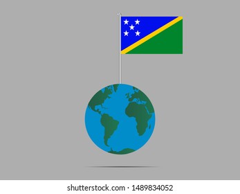 Flagpole on Earth globe with Beautiful national flag of Solomon Islands . original colors and proportion. Simply vector illustration eps10, from countries flag set.
