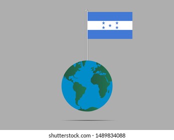 Flagpole on Earth globe with National flag of Republic of Honduras. original colors and proportion. Simply vector illustration, from countries flag set.