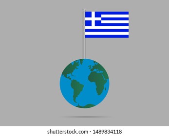 Flagpole on Earth globe with National flag of Hellenic Republic also know as Greece . original colors and proportion. Simply vector illustration, from countries flag set.