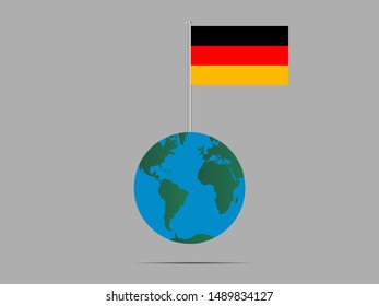 Flagpole on Earth globe with National flag of Federal Republic of Germany. original colors and proportion. Simply vector illustration, from countries flag set.