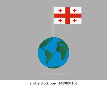 Flagpole on Earth globe with National flag of Georgia. original colors and proportion. Simply vector illustration, from countries flag set.
