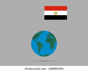 Flagpole on Earth globe with National flag of Arab Republic of Egypt. original colors and proportion. Simply vector illustration eps10, from countries flag set.