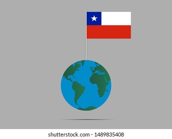Flagpole on Earth globe with National flag of Republic of Chile. original colors and proportion. Simply vector illustration, from countries flag set.