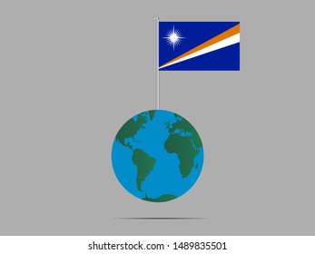 Flagpole on Earth globe with National flag of Republic of Marshall Islands. original colors and proportion. Simply vector illustration, from countries flag set.