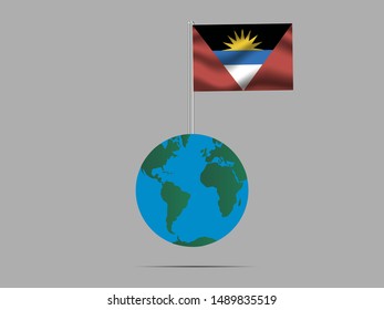 Flagpole on Earth globe with National flag of Antigua and Barbudda. original colors and proportion. Simply vector illustration, from countries flag set.