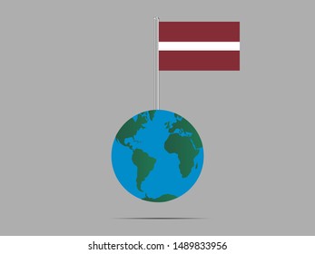Flagpole on Earth with National flag of Republic of Latvia. original colors and proportion. Simply vector illustration, from countries flag set.