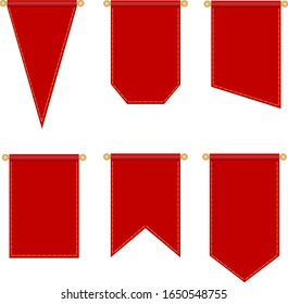 Flagpole, set of red flags of different shapes isolated on a white background. Vector, cartoon illustration. Vector.