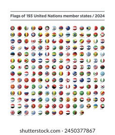 Banderas de 193 países a 2024. Ilustración vectorial.