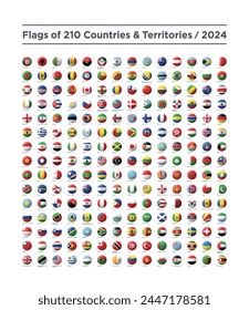 Flags of 210 Countries and Territories as of 2024.  vector illustration.