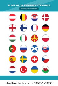 Flags of 24 European countries,  minimal Round national flags, icon flat design.