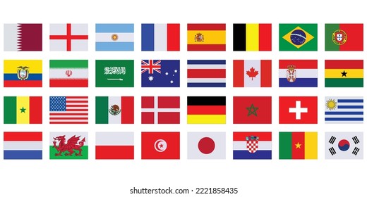 flags of the 32 different countries isolated  on a white background