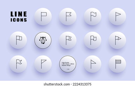 Flags for achievements set icon. Top, goal, achieve, aim, first place, targeting, winner, businessman, strategy, marketing. Business concept. Neomorphism. Vector line icon for Business and Advertising