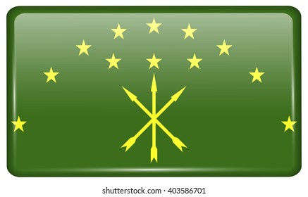 Flags of Adygea in the form of a magnet on refrigerator with reflections light. Vector illustration