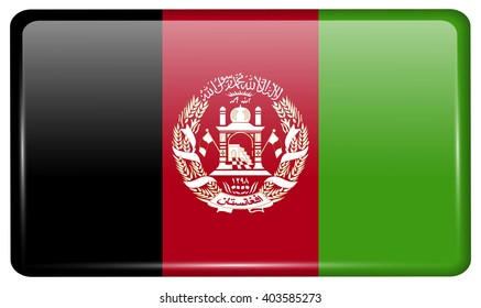 Flags of Afghanistan in the form of a magnet on refrigerator with reflections light. Vector illustration