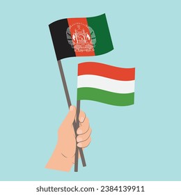 Flags of Afghanistan and Hungary, Hand Holding flags