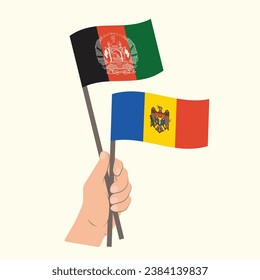 Flags of Afghanistan and Moldova, Hand Holding flags