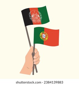 Flags of Afghanistan and Portugal, Hand Holding flags