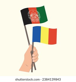 Flags of Afghanistan and Romania, Hand Holding flags