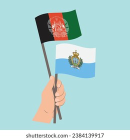 Flags of Afghanistan and San Marino, Hand Holding flags