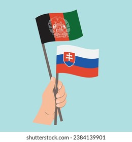 Flags of Afghanistan and Slovakia, Hand Holding flags