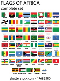 Flags of Africa- complete set of flags in original colors over white background